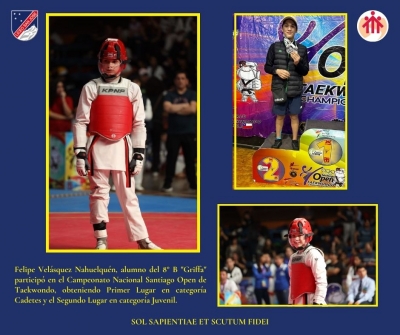 Felipe Velásquez, alumno del 8° B &quot;Griffa&quot; Campeón de Taekwondo.